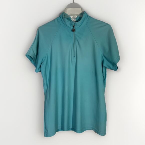 Tzu Tzu Womens Quarter Zip Shirt Short Sleeve Golf Tennis Aqua Blue XL - Picture 1 of 3